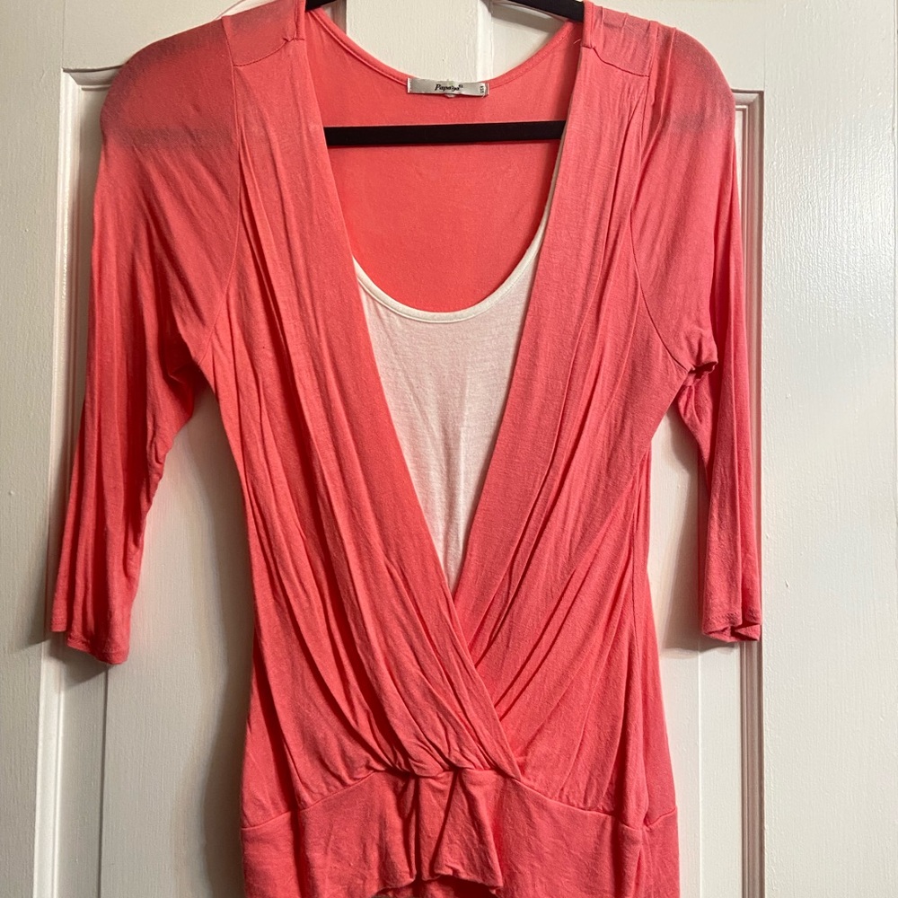 Coral top with built in white shirt